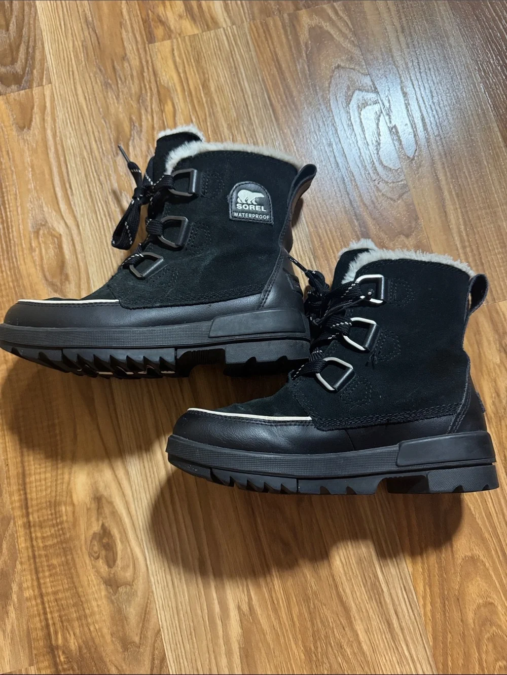 Sorel Women's Tivoli IV Waterproof Faux Fur Suede Winter Boots Black Size 6